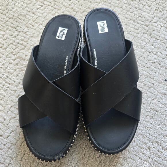 Fitflop Eloise Crossover Strap Espadrille Platform Sandal Size 8 Black Wedge - Picture 3 of 8